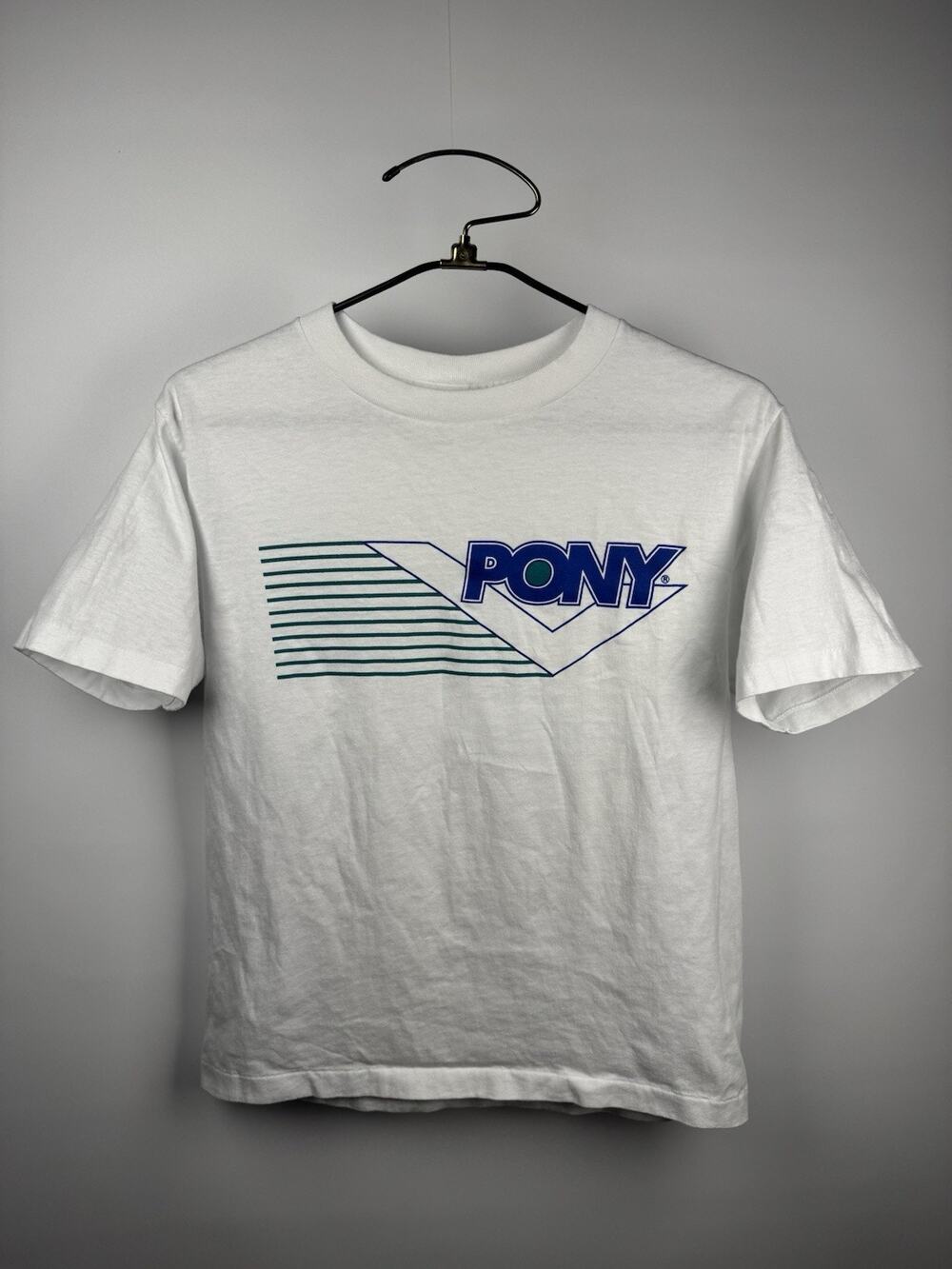 Vintage 90s PONY Chevron Logo Tee Single Stitch Made USA Sneaker Brand White M